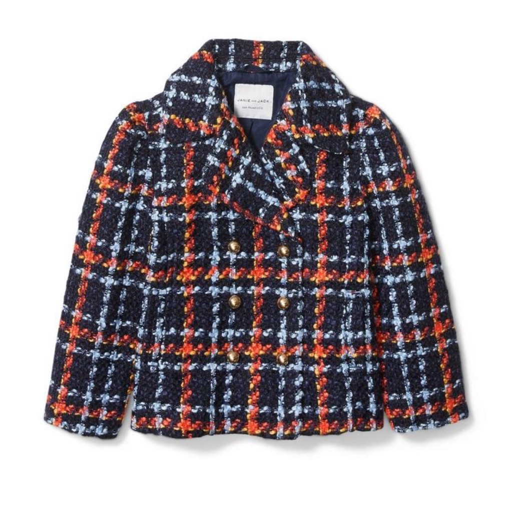 Janie And Jack Girls Merchant Marine Plaid Boucle Coat Blue Gold 1824 Janie And Jack Girls Merchant Marine Plaid Boucle Coat Blue Gold 1824